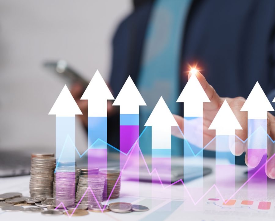 Business growth chart with rising arrows